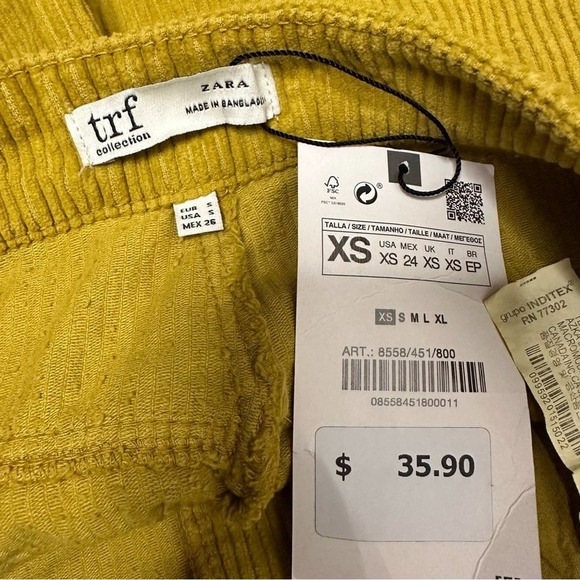 NWT Zara Corduroy Textured Chartreuse Mini Skirt Size Small $35.90 - Picture 5 of 6
